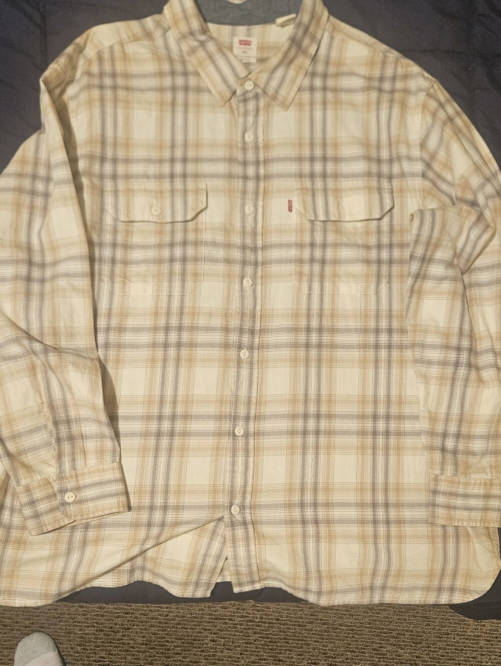 Levi's Men's Cream and Tan Plaid Button-Down Shirt 2XL ONLY WORN TWICE